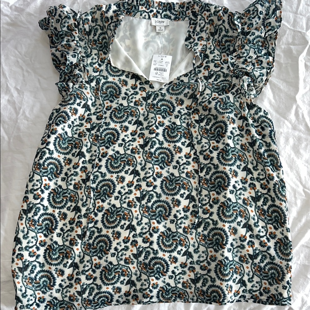 J. Crew Floral Ruffle Sleeve Top